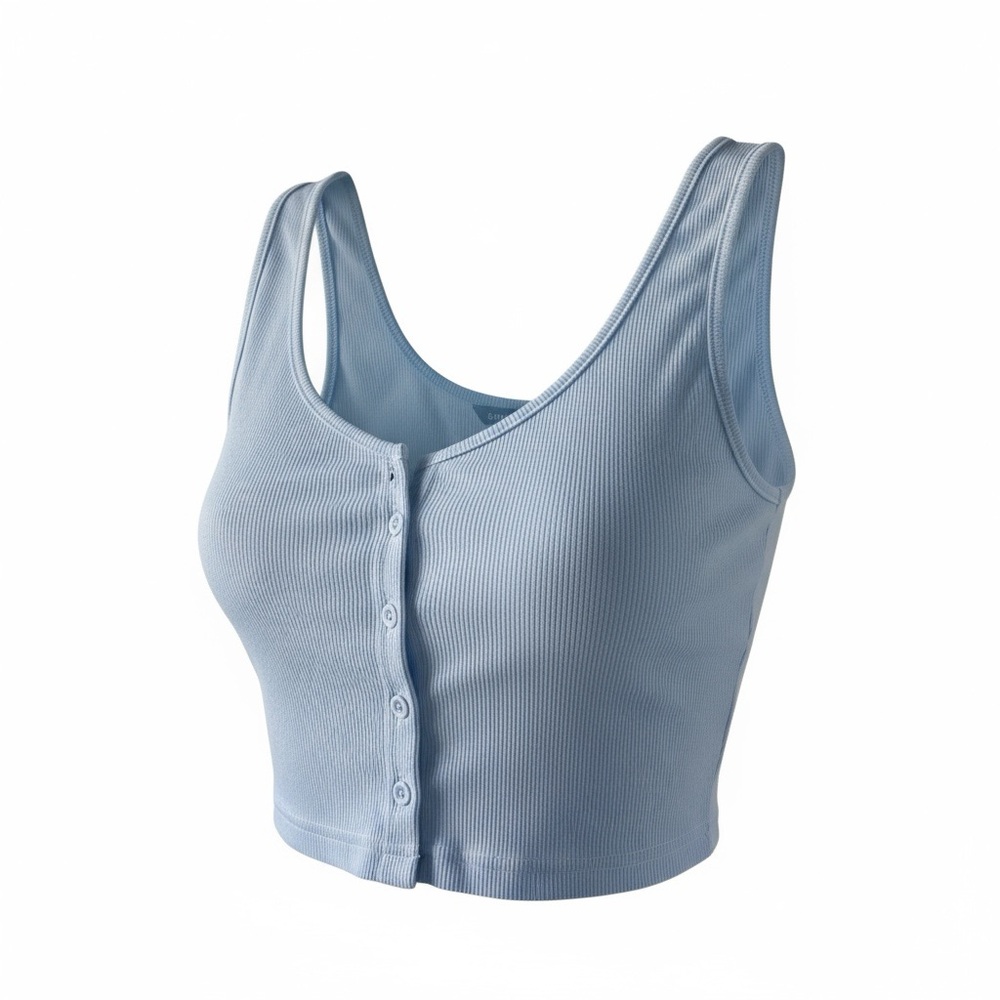 SHEIN Light Blue Ribbed Button-Front Bra - Picture 1 of 3